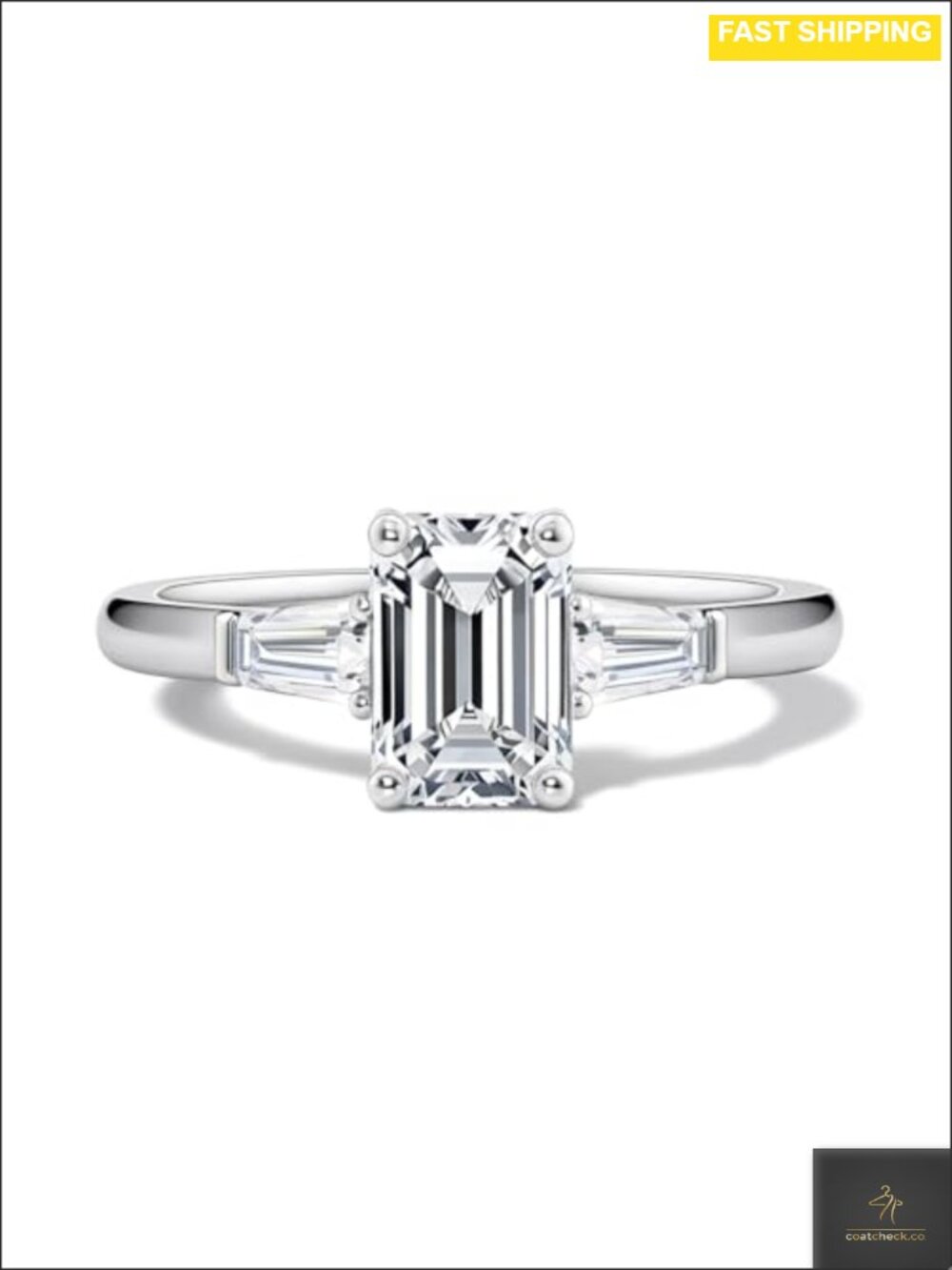 2 CT Emerald Cut Moissanite Engagement Ring 925 Sterling Silver 18k White Gold